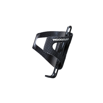 Carbon water bottle cage featuring black holder and 3K black design